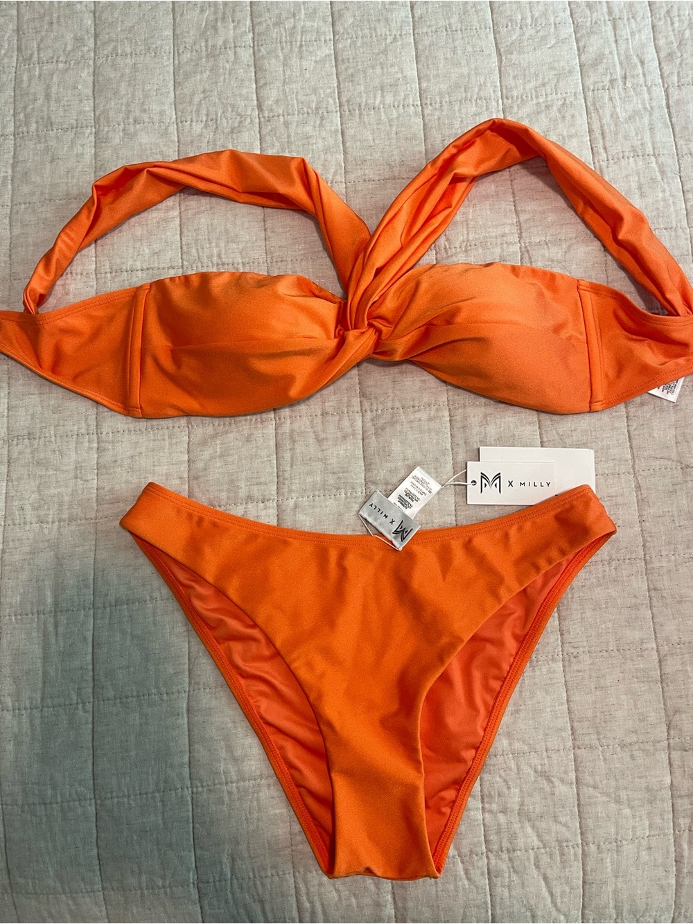 Milly Bright Orange Twist Bandeau Bikini
